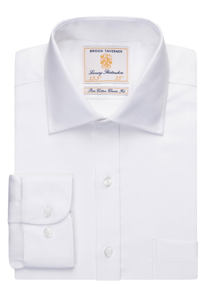 [7655AL-White H/B-145] Altare Single Cuff Shirt Cotton Herringbone (White H/B, 145)